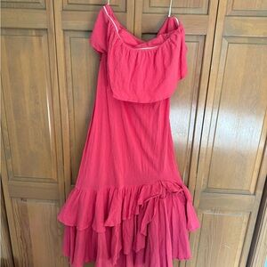 Free People Vibrant Red Textured Dress